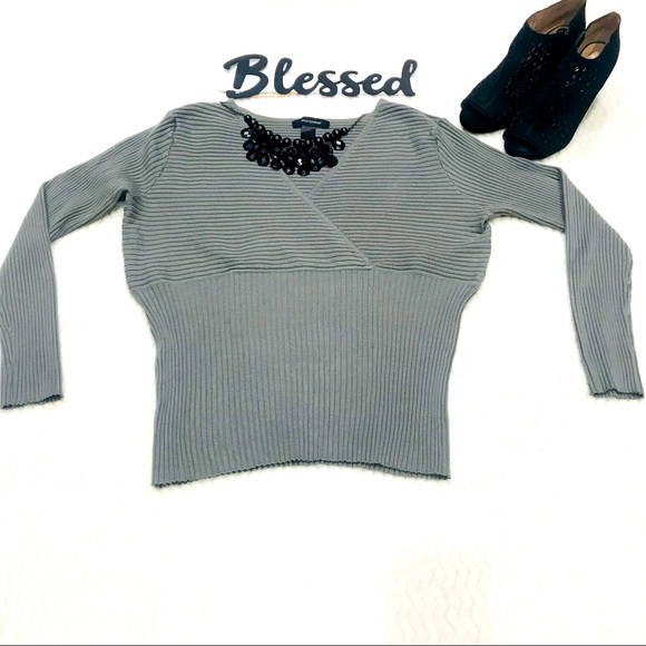 Ashley Stewart Sweaters - Ashley Stewart Gray Ribbed V-Neck Sweater